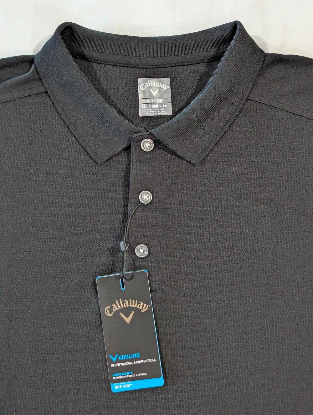 Callaway Golf Polo Shirt Mens 2XL Black Opti-Dri Cooling Short Sleeve Logo